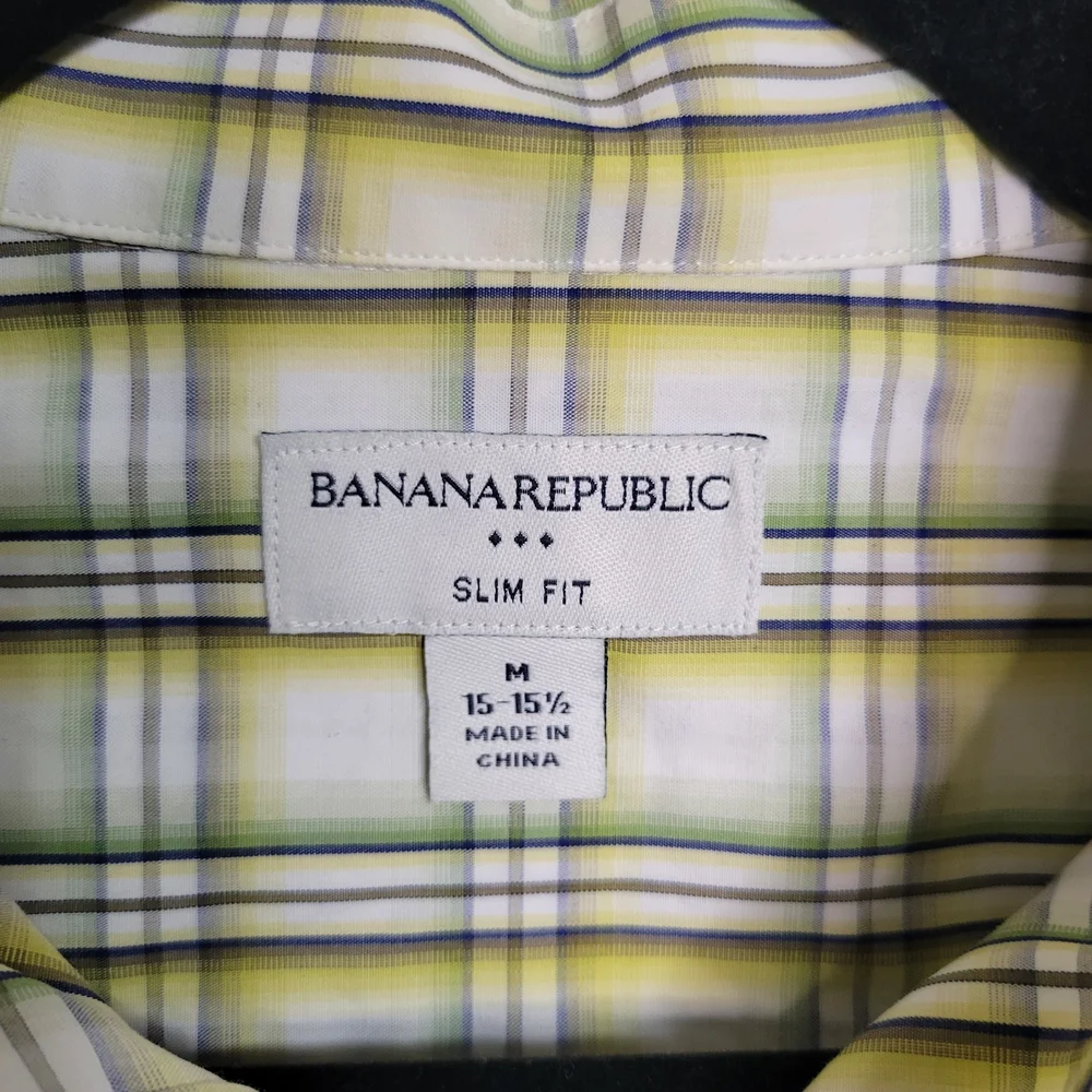 Banana Republic Light Green Plaid Dress Shirt